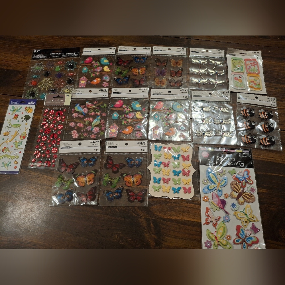 Sticker Lot Pack Scrapbook Embellishments Planner Puffy 3D Shaker Bugs Birds 17